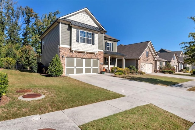 6628 Rivergreen Rd, Flowery Branch, GA 30542 - craftsman-style home with stone siding, driveway, a front yard, and a garage