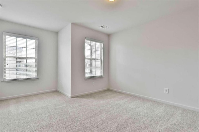 empty room featuring a wealth of natural light and light colored carpet