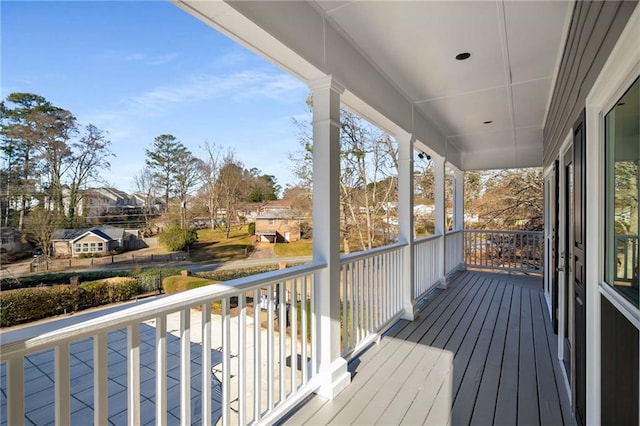 deck with a residential view