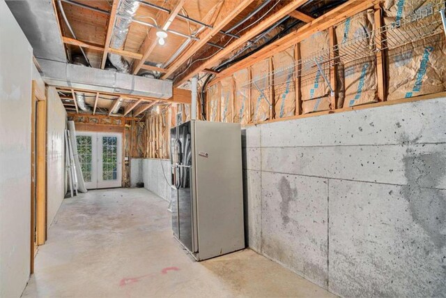 unfurnished sunroom with lofted ceiling with beams and wood ceiling