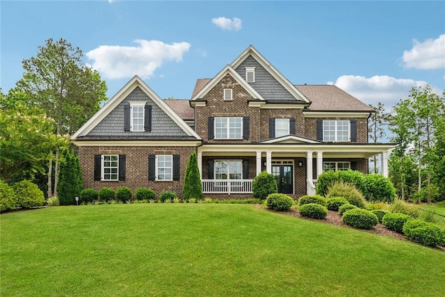 107 Equest Dr, Canton, GA 30115 - craftsman house with brick siding, a front lawn, and a porch