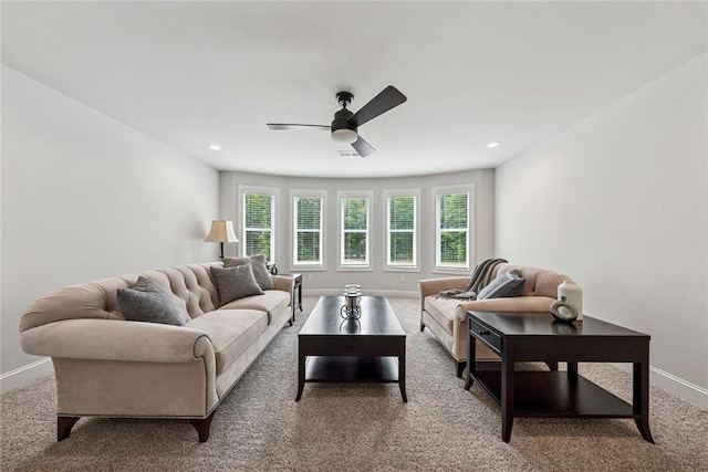 107 Equest Dr, Canton, GA 30115 - carpeted living area featuring a ceiling fan and recessed lighting