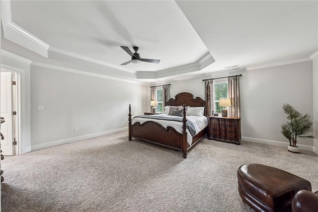 107 Equest Dr, Canton, GA 30115 - carpeted bedroom featuring a tray ceiling, ornamental molding, and a ceiling fan
