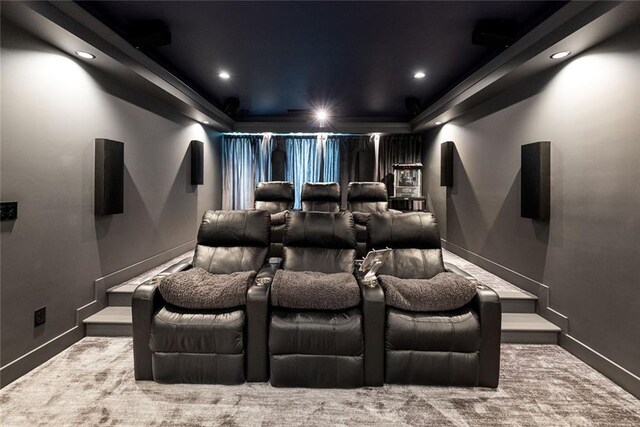 107 Equest Dr, Canton, GA 30115 - carpeted home theater with a raised ceiling and recessed lighting