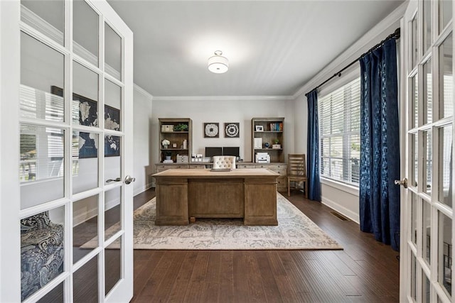 107 Equest Dr, Canton, GA 30115 - office featuring french doors, dark wood-style floors, and crown molding