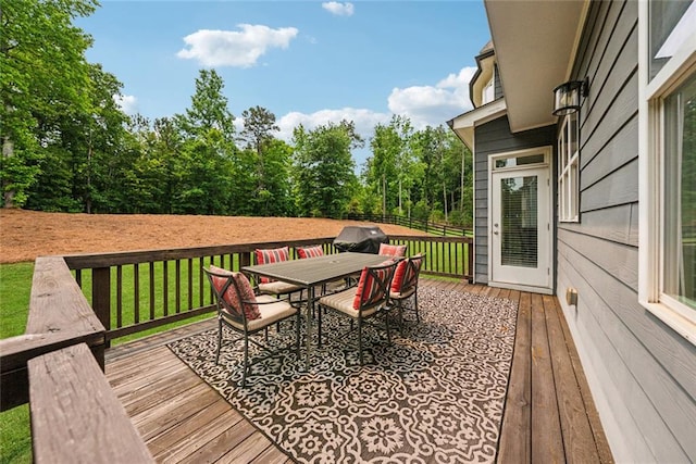 107 Equest Dr, Canton, GA 30115 - wooden terrace featuring outdoor dining area and a grill