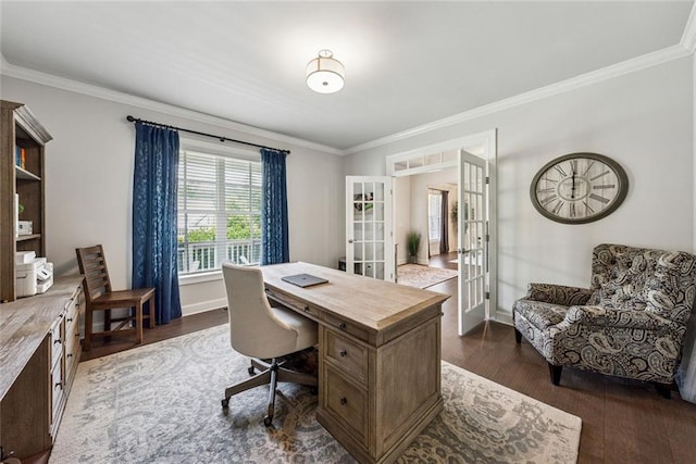 107 Equest Dr, Canton, GA 30115 - home office with french doors, dark wood-style floors, and crown molding