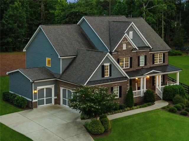 107 Equest Dr, Canton, GA 30115 - view of front of property featuring a garage, brick siding, covered porch, driveway, and a front yard