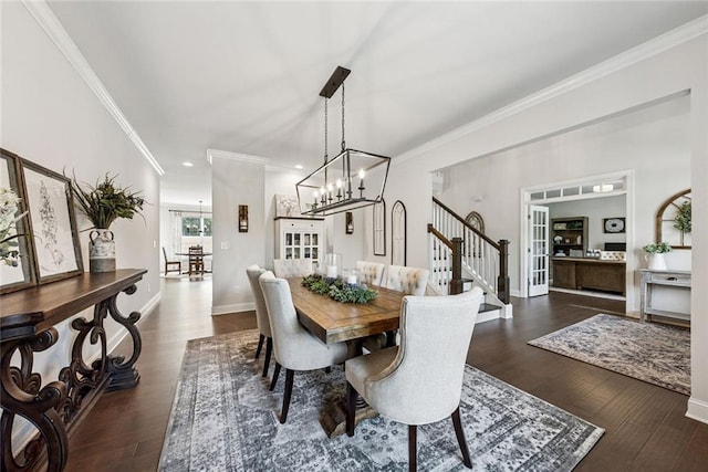 107 Equest Dr, Canton, GA 30115 - dining area featuring stairs, ornamental molding, a chandelier, and wood finished floors
