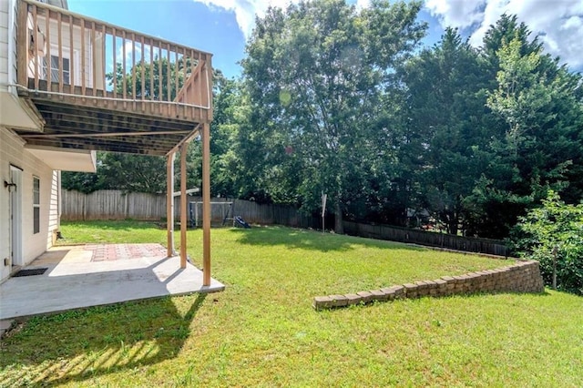 851 Roget Ct, Lawrenceville, GA 30045 - fenced backyard with a patio and a wooden deck