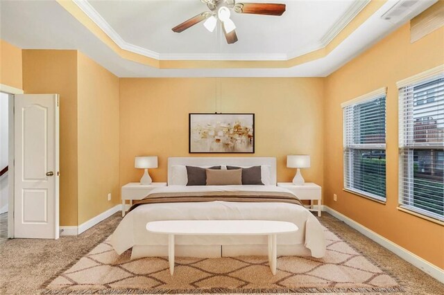 275 Blue Pointe Ct, Suwanee, GA 30024 - bedroom featuring carpet floors, a raised ceiling, ornamental molding, and baseboards