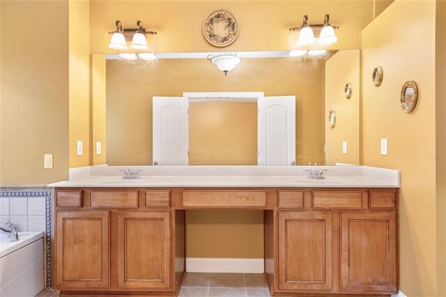 275 Blue Pointe Ct, Suwanee, GA 30024 - bathroom featuring tile patterned flooring, double vanity, and a bath