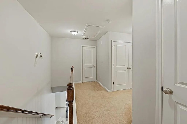5076 Longview Walk, Decatur, GA 30035 - hallway featuring an upstairs landing, attic access, light colored carpet, baseboards, and visible vents