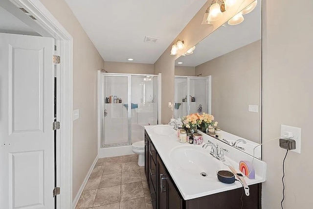 5076 Longview Walk, Decatur, GA 30035 - bathroom with a sink, double vanity, a stall shower, baseboards, and visible vents