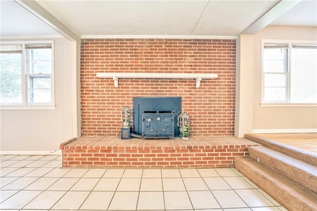 interior details with a wood stove