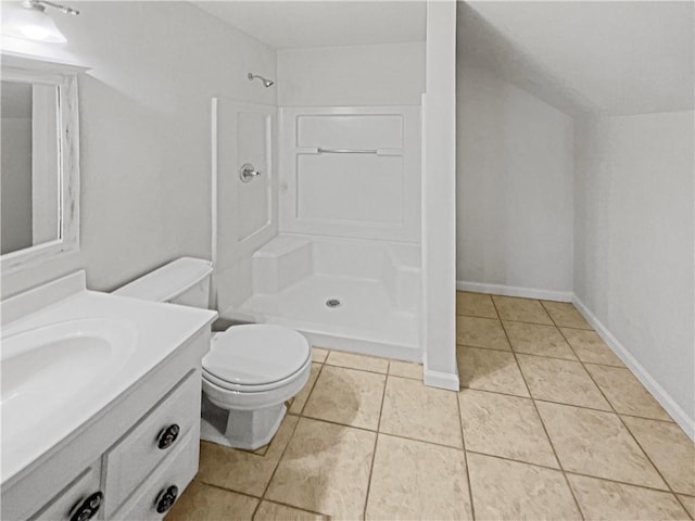 31 Mariner Way SE, Acworth, GA 30102 - full bathroom featuring toilet, vanity, a shower stall, baseboards, and tile patterned floors