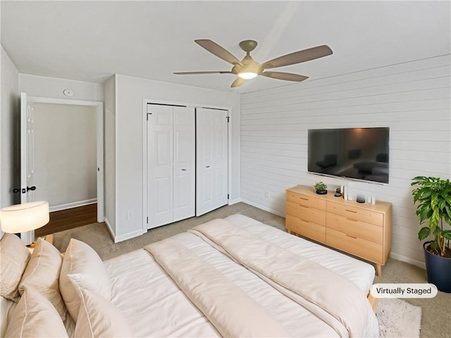 31 Mariner Way SE, Acworth, GA 30102 - bedroom featuring carpet, a closet, ceiling fan, and baseboards