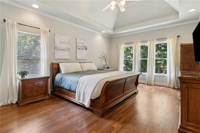 2713 Misty Rock Cv, Dacula, GA 30019 - bedroom with wood finished floors, recessed lighting, ceiling fan, ornamental molding, and lofted ceiling