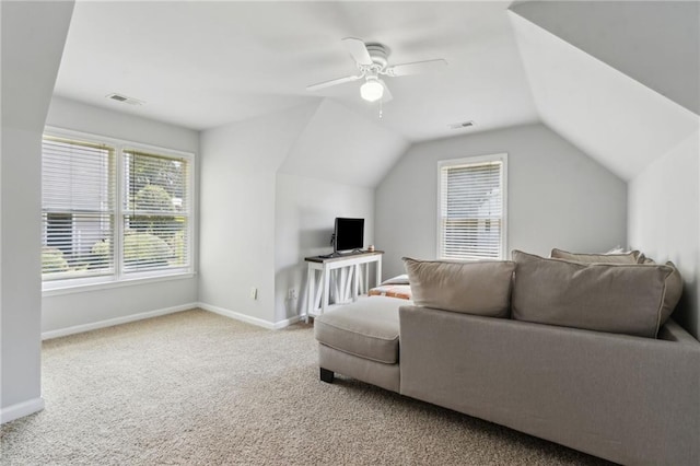 2713 Misty Rock Cv, Dacula, GA 30019 - living area with carpet floors, lofted ceiling, and ceiling fan