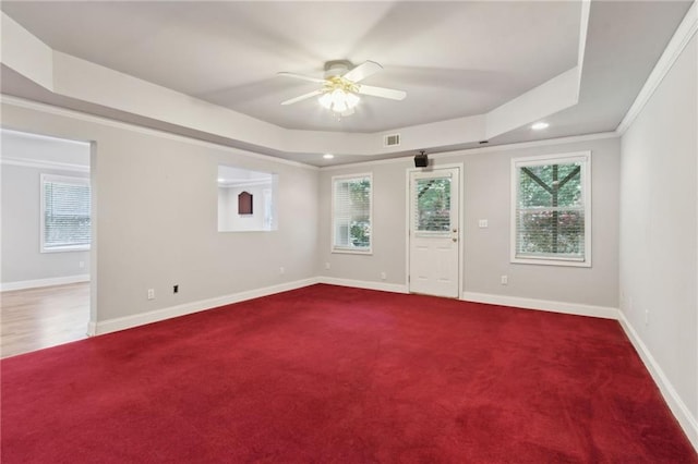2713 Misty Rock Cv, Dacula, GA 30019 - carpeted spare room featuring a raised ceiling, ceiling fan, recessed lighting, and crown molding