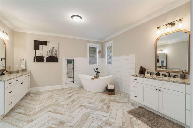 811 Walnut River Trl, Hoschton, GA 30548 - bathroom with crown molding, a sink, and two vanities