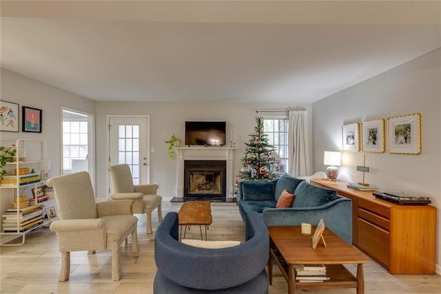 living room with light hardwood / wood-style floors