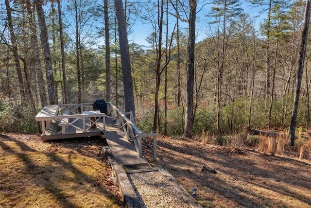 view of yard featuring a wooden deck