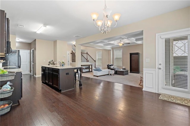 7261 Silk Tree Pointe, Braselton, GA 30517 - kitchen featuring coffered ceiling, a sink, dark wood-type flooring, dishwasher, and a ceiling fan