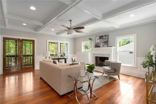 315 Melrose Ave, Decatur, GA 30030 - living room featuring a premium fireplace, coffered ceiling, and beamed ceiling