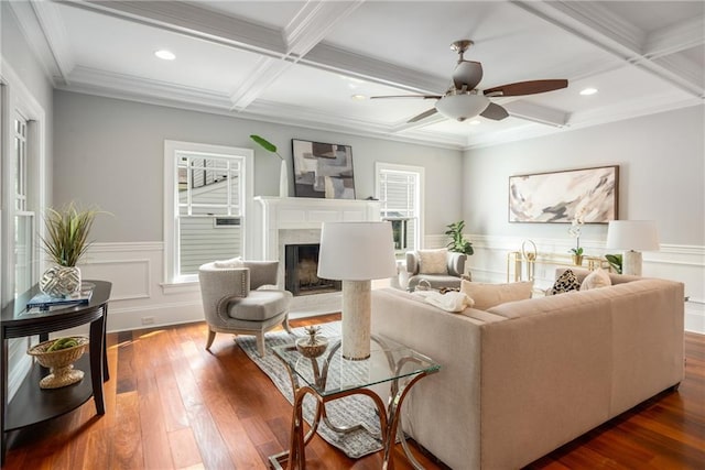 315 Melrose Ave, Decatur, GA 30030 - living room with dark wood-style floors, coffered ceiling, and beamed ceiling
