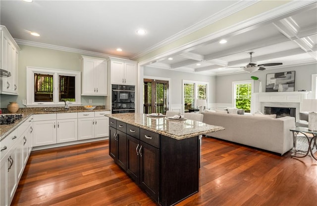 315 Melrose Ave, Decatur, GA 30030 - kitchen featuring white cabinetry, a ceiling fan, coffered ceiling, and beamed ceiling