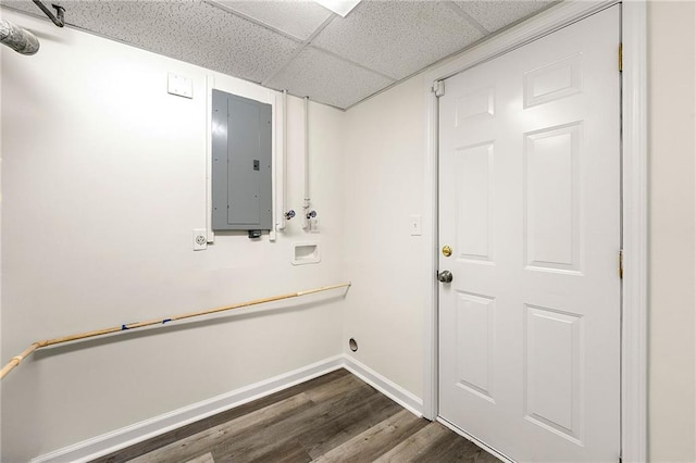 laundry room featuring electric panel, washer hookup, dark hardwood / wood-style floors, and hookup for an electric dryer