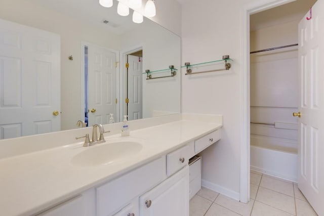 full bathroom featuring visible vents, baseboards, vanity, and tile patterned flooring