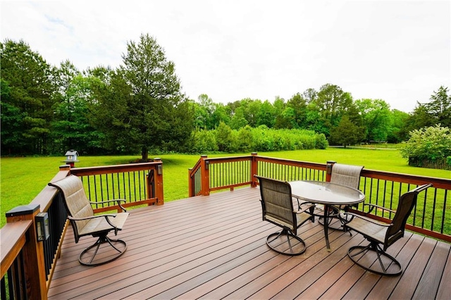 wooden terrace featuring a lawn