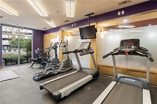 workout area featuring visible vents