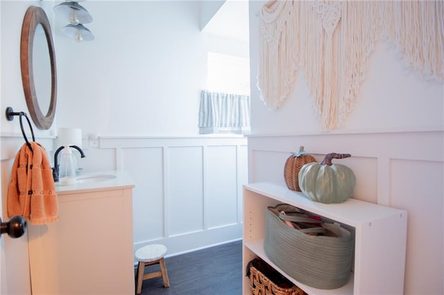 bathroom with hardwood / wood-style floors and sink