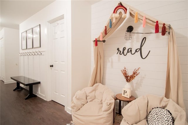 mudroom with dark wood-type flooring