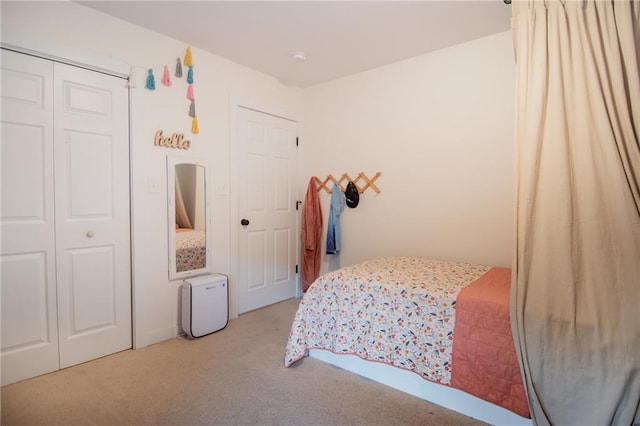 carpeted bedroom featuring a closet