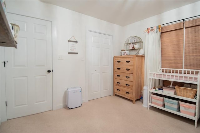 carpeted bedroom featuring a closet