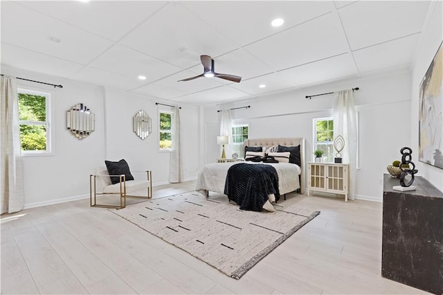 3614 N Druid Hills Rd N, Decatur, GA 30033 - bedroom featuring light wood-style flooring, multiple windows, recessed lighting, baseboards, and a ceiling fan