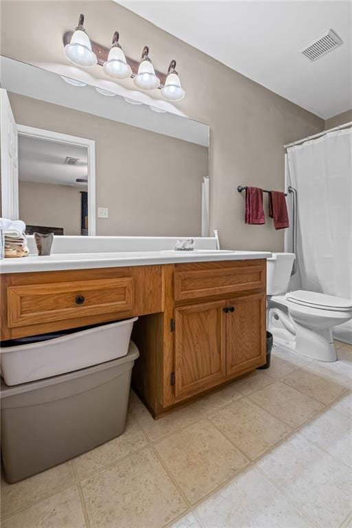 202 Berkeley Woods Dr, Duluth, GA 30096 - full bathroom featuring vanity, toilet, tile patterned floors, and curtained shower