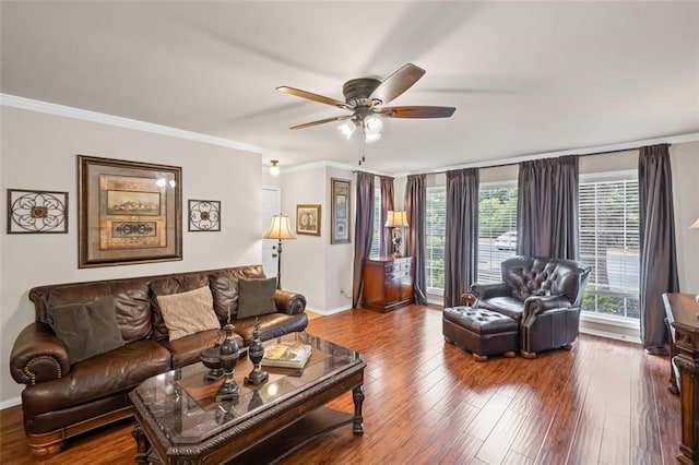 202 Berkeley Woods Dr, Duluth, GA 30096 - living area with a ceiling fan, wood finished floors, crown molding, and baseboards