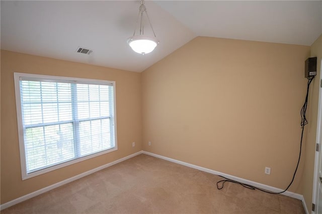 2548 Gadsen Walk, Duluth, GA 30097 - empty room with baseboards, lofted ceiling, visible vents, and light carpet