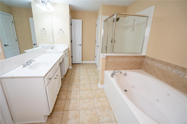 2548 Gadsen Walk, Duluth, GA 30097 - full bathroom with a jetted tub, a sink, double vanity, and a stall shower