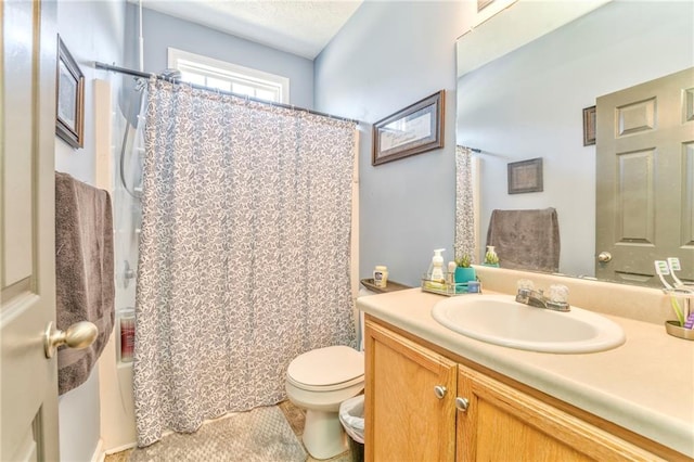 full bathroom featuring vanity, toilet, shower / tub combo, and tile patterned flooring