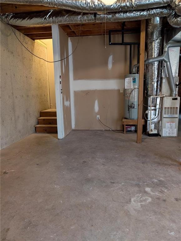 basement featuring gas water heater