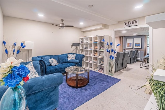 living room featuring ceiling fan