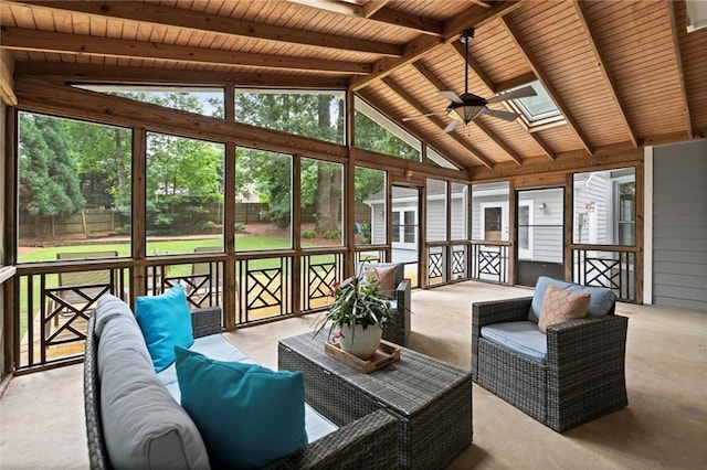 4504 Reva Way NE, Marietta, GA 30066 - sunroom / solarium featuring a skylight, a ceiling fan, and an outdoor hangout area