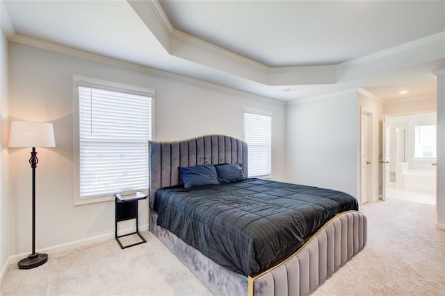 42 Citrine Way, Acworth, GA 30101 - bedroom featuring carpet flooring, baseboards, crown molding, a raised ceiling, and ensuite bathroom