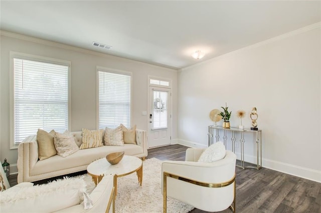 42 Citrine Way, Acworth, GA 30101 - living room with dark wood-style flooring, ornamental molding, and baseboards